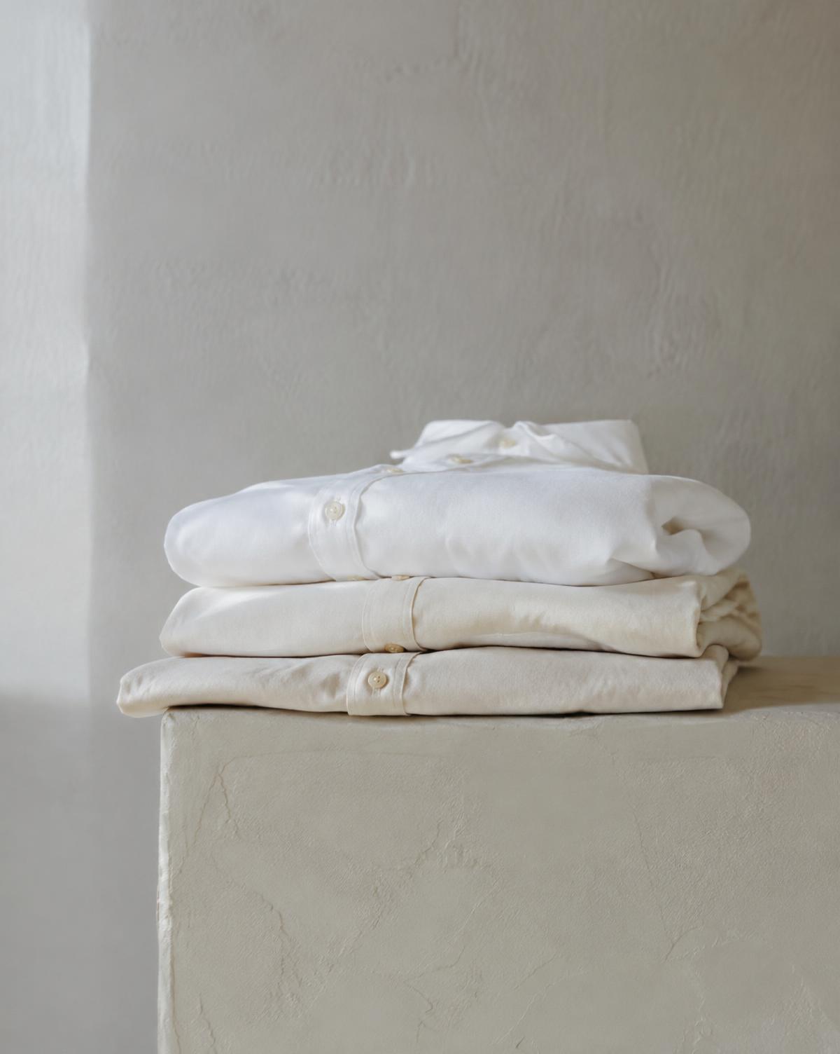 Stack of folded shirts in warm and cool whites