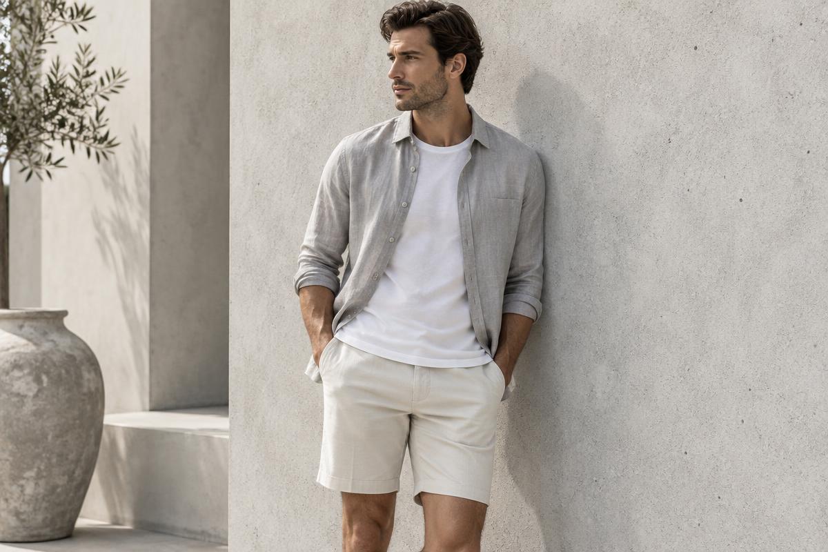 A relaxed summer outfit with a linen-cotton blend shirt over a white tee