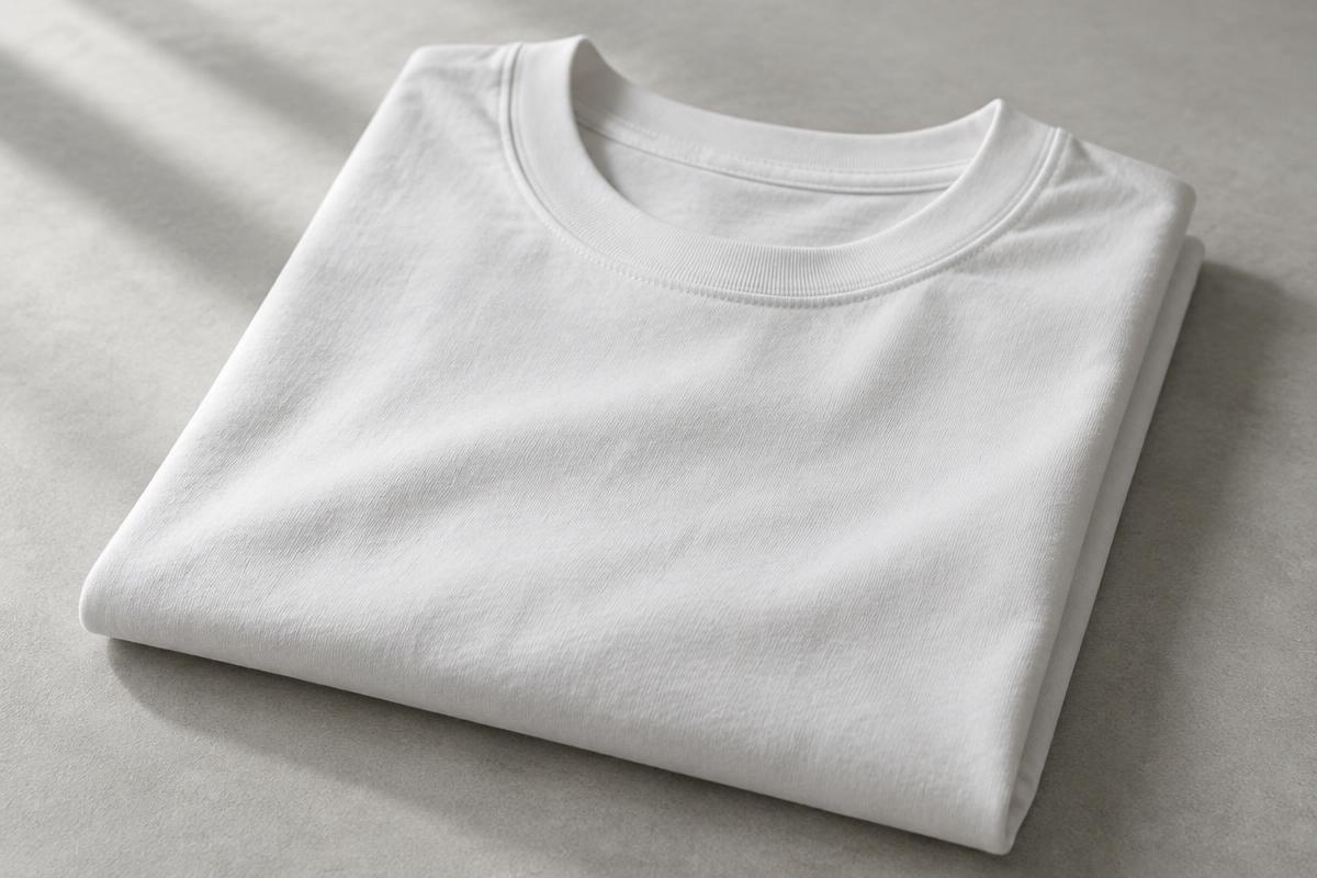 A lightweight white cotton T-shirt folded neatly
